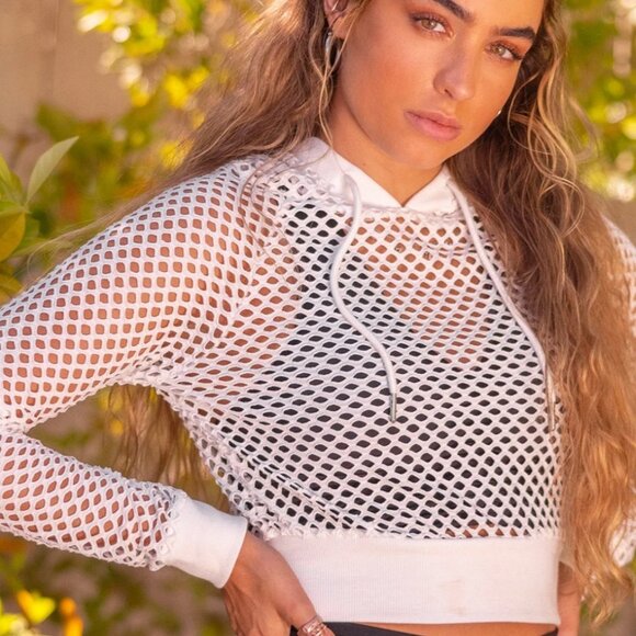 BNWT SOMMER RAY MESH CROPPED HOODIE  IN WHITE SZ SMALL - Picture 3 of 4